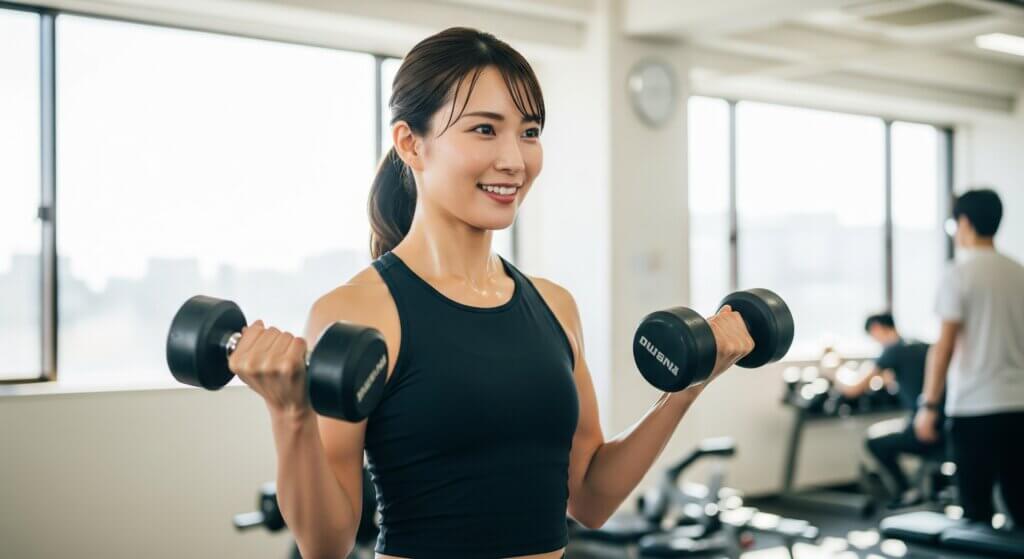 ガリガリ体型に悩み、ジムに通う女性