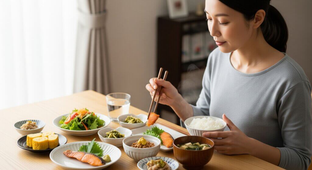 健康的に太るために、健康な食事をとる女性