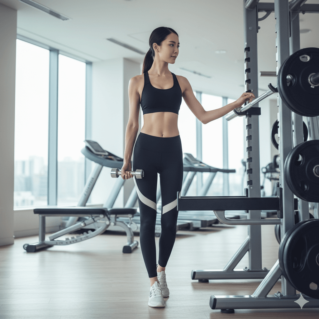 痩せ型で太りたい女性がジムでトレーニングを始めるイメージ写真