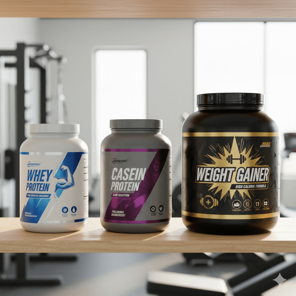 ホエイ・カゼイン・ウエイトゲイナープロテインの種類を比較したイメージ写真