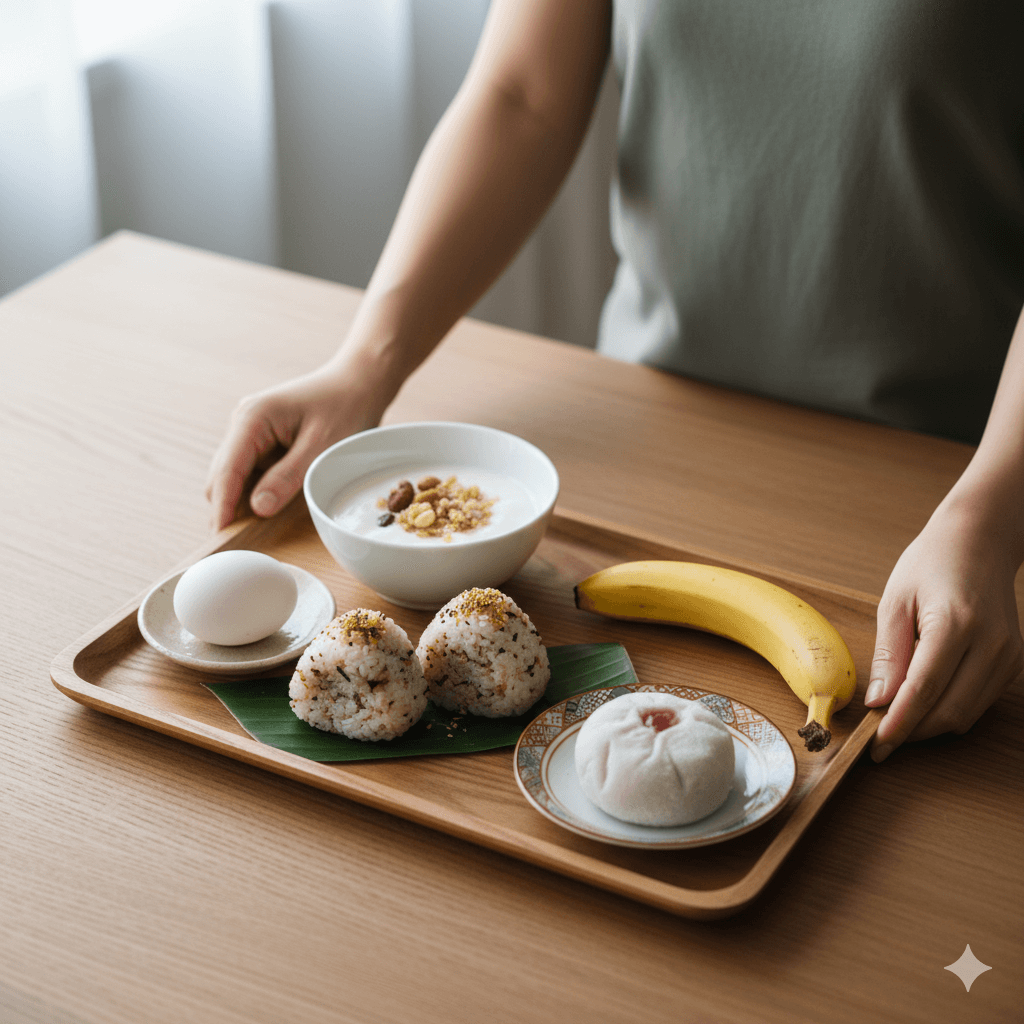 健康的に太るために食事の合間におやつを取り入れている様子の写真